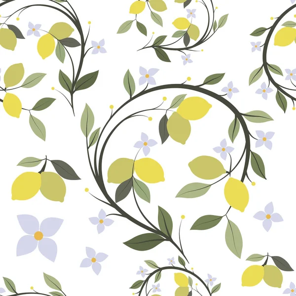 Шаблон лимонной ветви с цветами и листьями. Seamless — стоковый вектор
