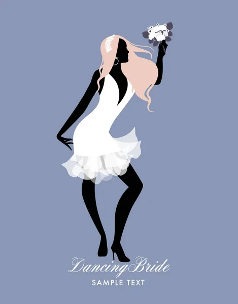 Novia elegante bailando con ramo en la mano. Ilustración vectorial — Vector de stock