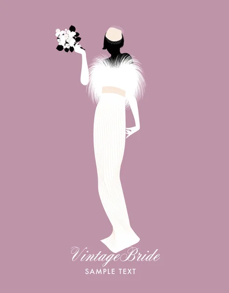 Elegant bride dressed in vintage style wedding dress. Vector Ill — Stock Vector