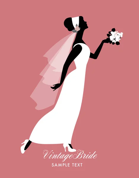 Elegant bride dressed in vintage style wedding dress. Vector Ill — Stock Vector