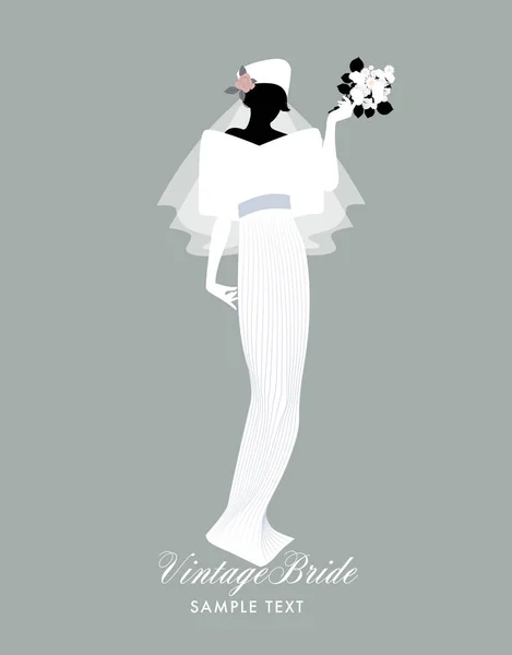 Elegant bride dressed in vintage style wedding dress. Vector Ill — Stock Vector