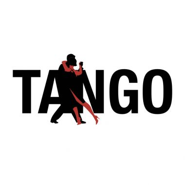 Marka logosu. Harfler tango. Tango dans çift silüeti.
