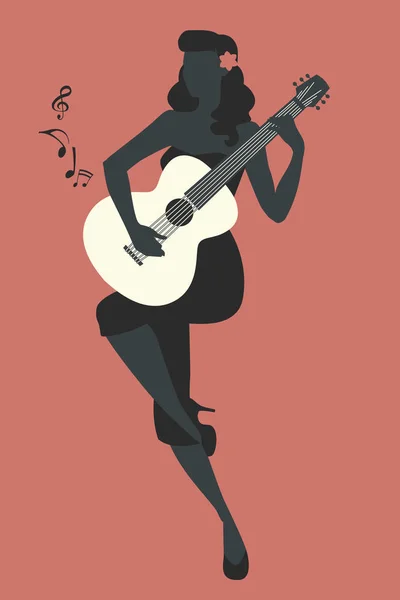 Schönes tätowiertes Pin-up Mädchen, das Gitarre spielt. — Stockvektor