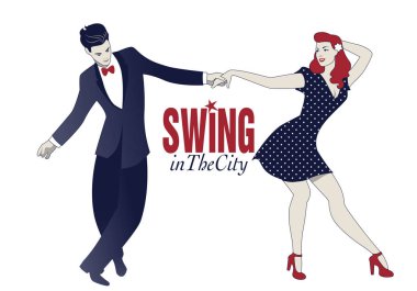 Dans eden salıncak, lindy hop veya Rock'n roll genç Çift