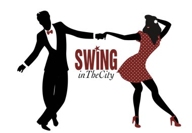 Swing lindy hop veya rock ve rol dans siluet genç Çift