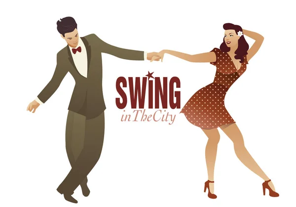 Giovane coppia che balla swing, lindy hop o rock and roll — Vettoriale Stock