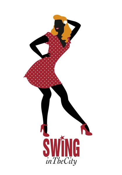 Pinup chica con ropa retro bailando — Vector de stock