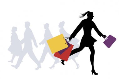 Moda alışveriş torbaları sokakta yürürken kadınla. 