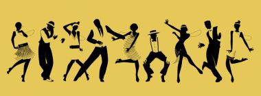 Silhouettes of nine people dancing Charleston clipart
