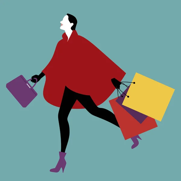 Modische Frau mit Einkaufstüten auf der Straße. — Stockvektor