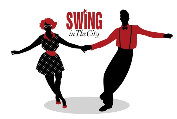 Pareja divertida bailando swing, rock o lindy hop — Archivo Imágenes Vectoriales