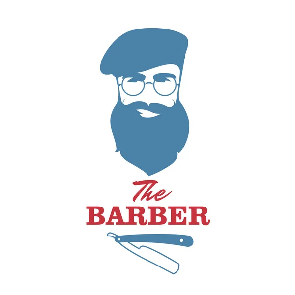 Fryzjer. Przystojny mężczyzna z brodą, beret i wąsy. Barber shop symbol. — Wektor stockowy
