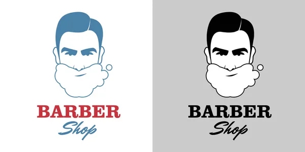 Homem a fazer a barba. Lâmina e espuma de barbear. Símbolo da barbearia —  Vetores de Stock