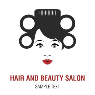 Curlers başında olan kadın. Bir kuaför ve Güzellik Salonu sembolik görüntüleri.