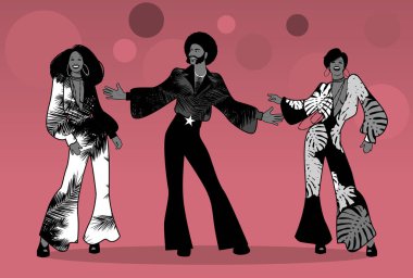 Ruh parti zamanı. Grup bir adam ve iki kızı soul, funk ya da disko dans. Retro tarzı.