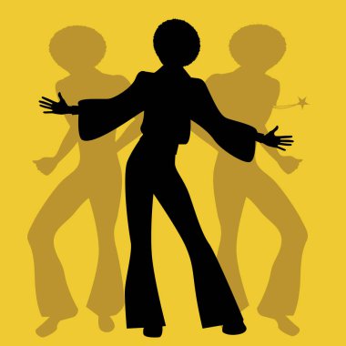 Silhouette of men dancing soul, funky or disco music. Retro Style. clipart