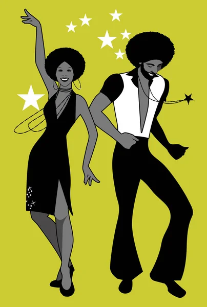Soul-Party-Zeit. Junge Paare tanzen Soul, Funk oder Disco. Retro-Stil. — Stockvektor