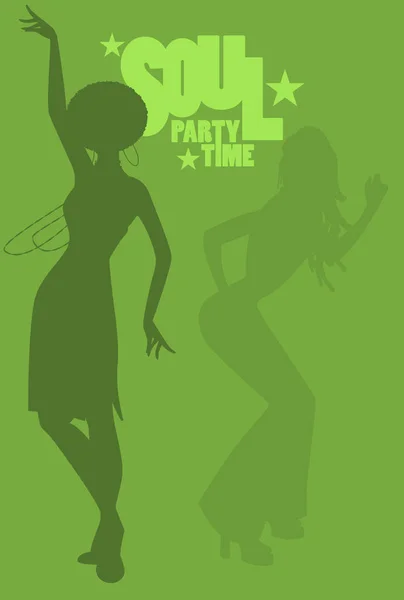 Silhouette di girl dancing soul, musica funky o disco. Stile retrò . — Vettoriale Stock