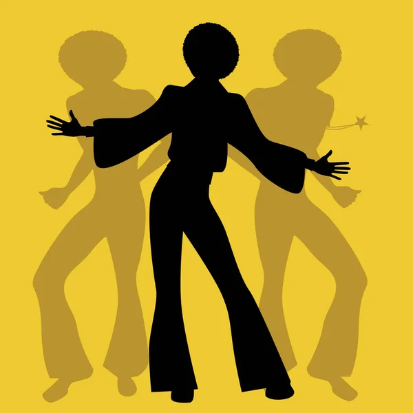 Silhouette of men dancing soul, funky or disco music. Retro Style. — Stock Vector