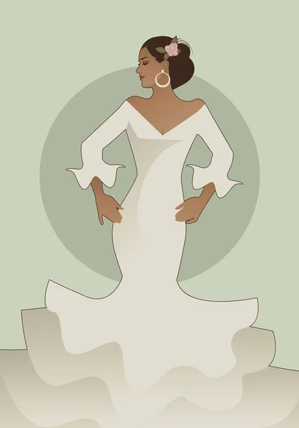 Typiska spanska kvinnan bär flamenco klänning. Vektorillustration — Stock vektor