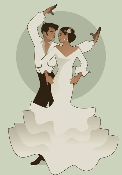 Ισπανικά ζευγάρι χορευτές φλαμένκο. Εικονογράφηση διάνυσμα — Διανυσματικό Αρχείο