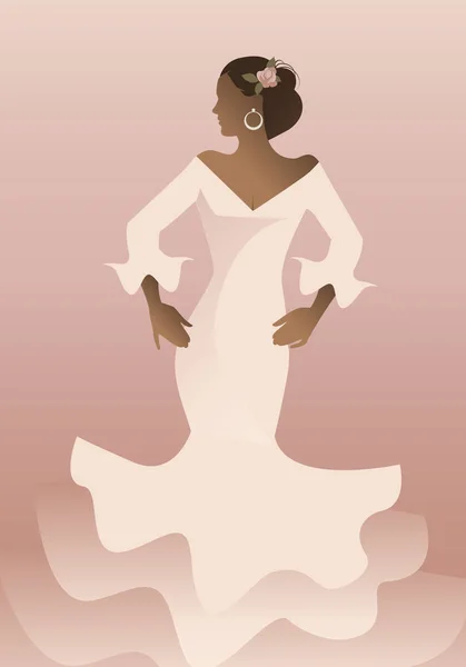 Typiska spanska kvinnan bär flamenco klänning. Vektorillustration — Stock vektor