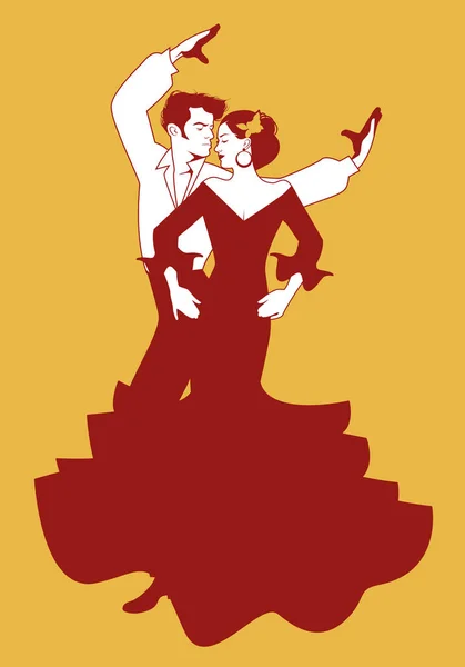 Spanish couple flamenco dancers. Vector Illustration — Stock Vector