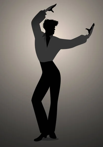 Silhouette dell'uomo ballerino di flamenco spagnolo. Illustrazione vettoriale — Vettoriale Stock