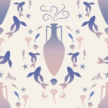 Antik Yunan amfora ve Akdeniz sembolleri desen