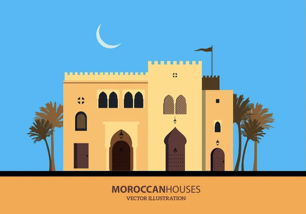 Middellandse Zee Marokkaanse of Arabische stijl huizen set. Vectorillustratie — Stockvector