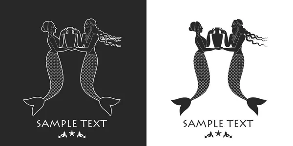 Ancient Greece mermaid and triton carrying an amphora. Mediterranean mythology — Stock Vector