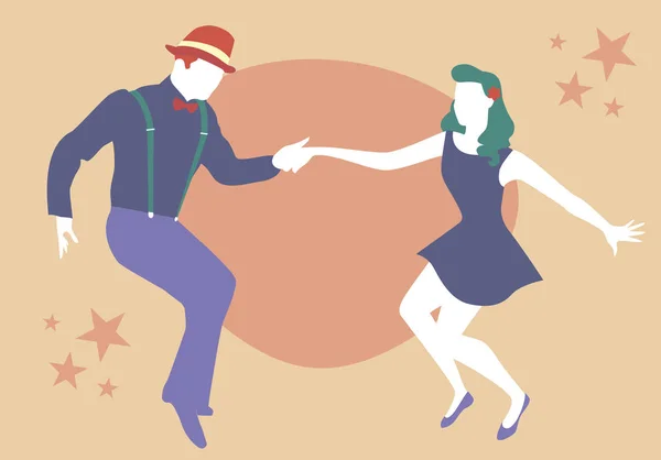 Dans eden salıncak, rock veya lindy hop genç Çift — Stok Vektör