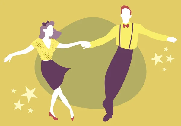 Νεαρό ζευγάρι χορεύει swing, rock ή lindy hop — Διανυσματικό Αρχείο
