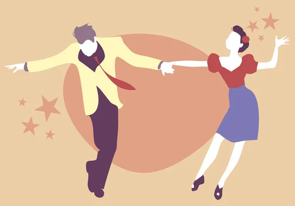 Pareja joven bailando swing, rock o lindy hop — Vector de stock