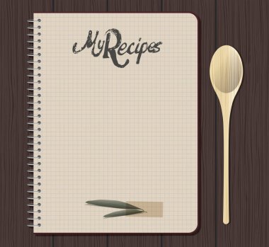 Tarifi defter el ile metin çizilmiş. Zeytin ve defne yaprakları ile yapışkan bant. Boş yer.