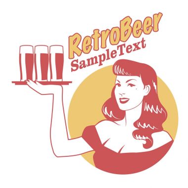 Bira ile bir tepsi pinup kız Retro arması