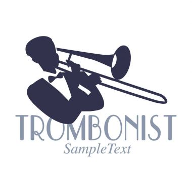 Retro style emblem of trombonist silhouette. Jazz symbol clipart