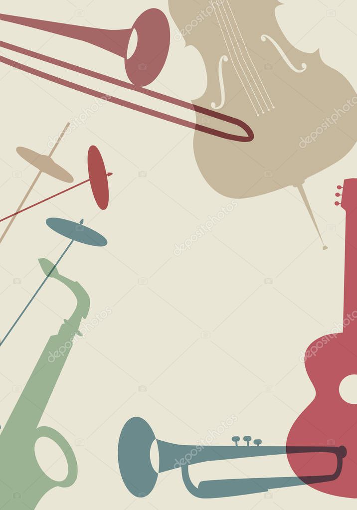 Jazz Poster. Set of musical instruments typical of jazz music