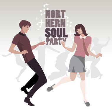 Genç çift retro kıyafetlerini 60s, Northern Soul veya Mod tarzı dans giymek