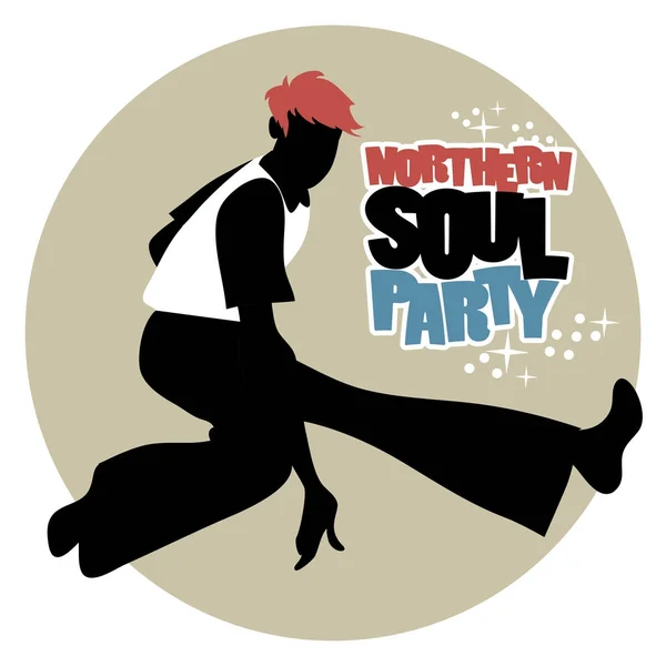 Silueta de chico con pantalones anchos, bailando Northern Soul — Archivo Imágenes Vectoriales