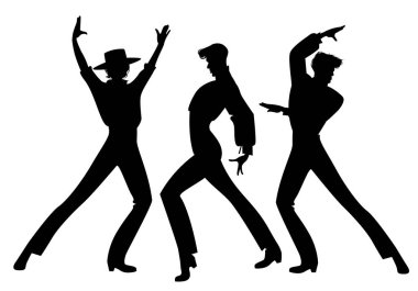 Üç tipik İspanyol Flamenko dansçıları silüeti. Şık erkek Flamenko dans.