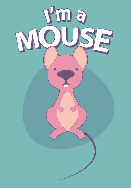 Niedliche Maus im Cartoon-Stil mit obigem Titel, auf buntem Hintergrund — Stockvektor
