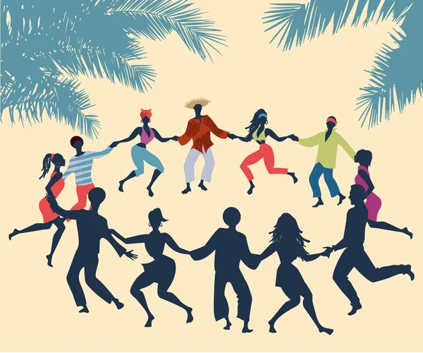 Rueda Cubana, o grupo de personas bailando salsa en círculo — Vector de stock