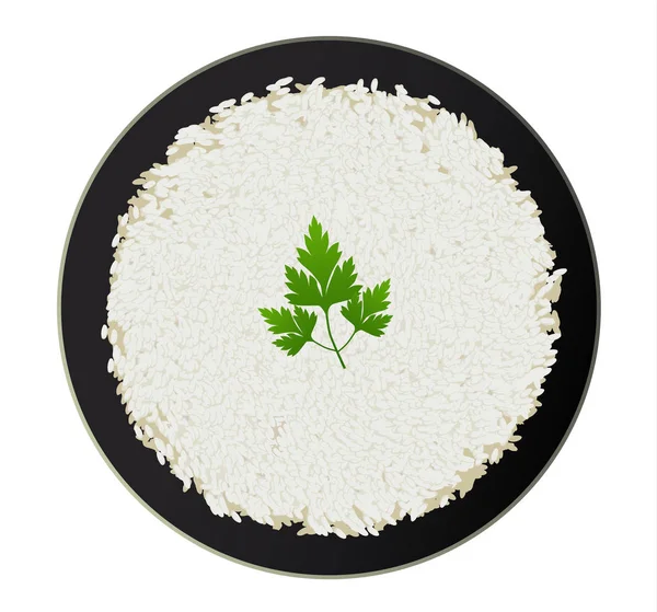 Mangkuk nasi putih dengan peterseli, terisolasi dengan latar belakang putih - Stok Vektor