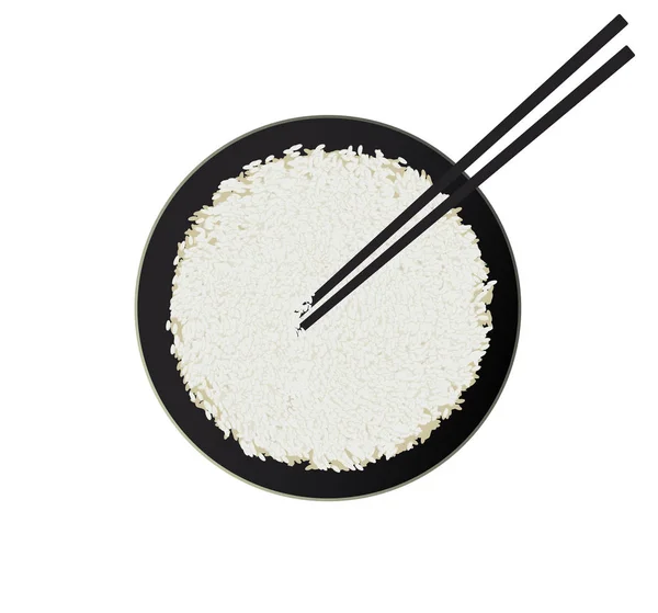 Tigela de arroz branco com pauzinhos isolados sobre fundo branco . — Vetor de Stock