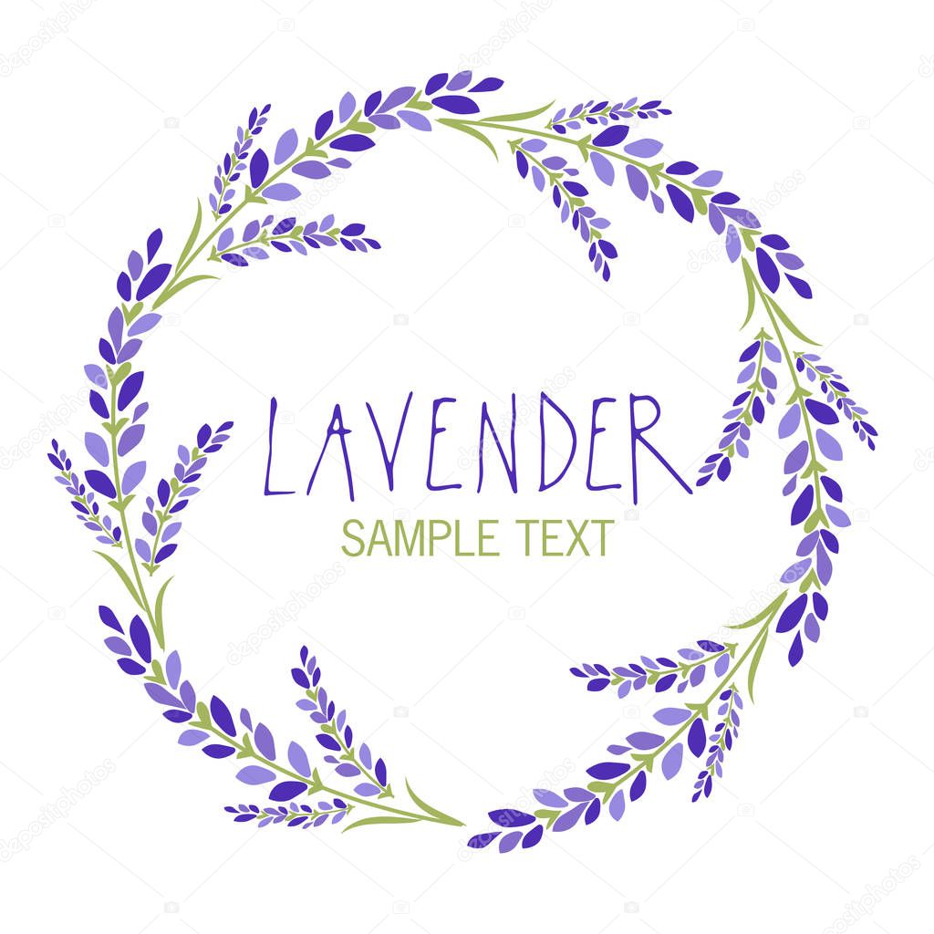 Lavender flower wreath. Logo design. Text hand drawn.