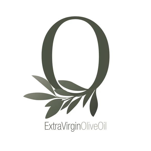 Olivenzweig auf Großbuchstaben o isoliert auf weißem Hintergrund — Stockvektor