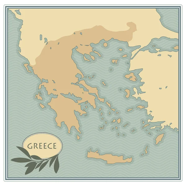 Mapa Grecji z oliwki, gałęzi i liści oliwnych. Styl retro. — Wektor stockowy