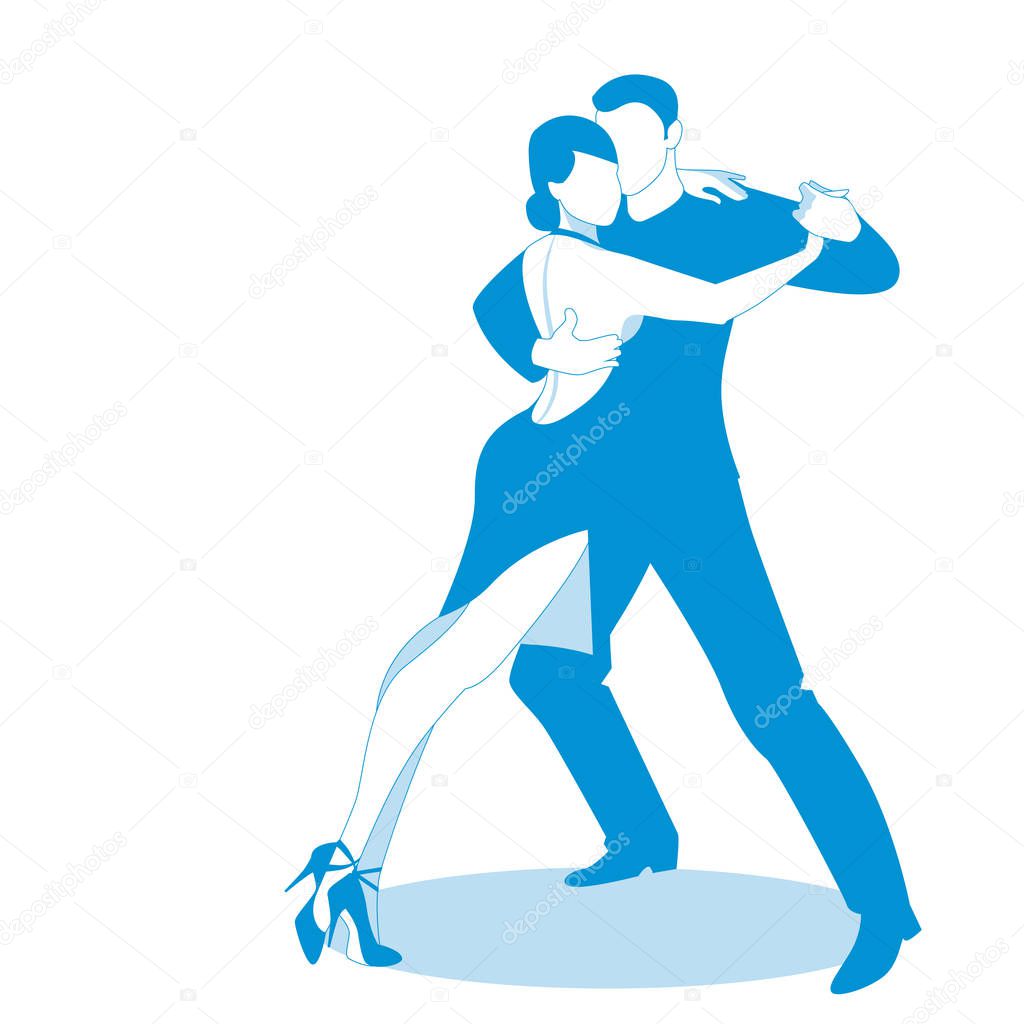 Couple dancing passionate argentine tango, isolated on white background