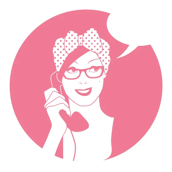 Mulher no telefone vintage e balão de fala em branco. Estilo retrô —  Vetores de Stock